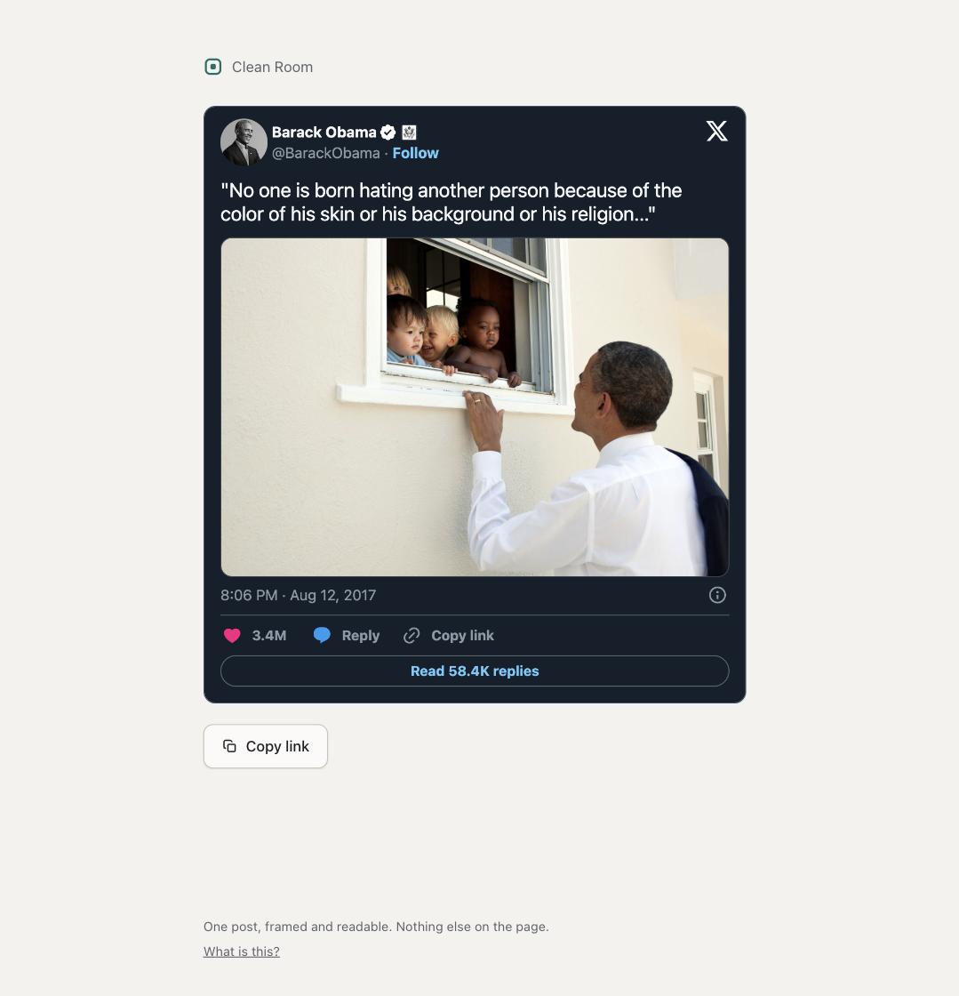 The same post hydrated by widgets.js into the full X embed with photo, timestamp, and reply count